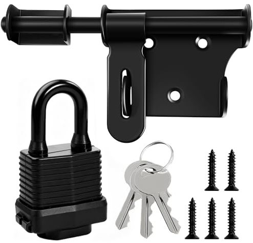 MIVITOOM 6 Inch Door Lock Sliding Bolt Lock with Padlock - Heavy Duty Garden Gate Lock & Shed Lock, Black Barrel Latch for Wooden Fence,Yard, Barn and Outdoor Doors Hardware
