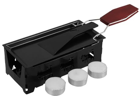 Alipis Foldable Non-Stick Cheese Raclette Grill Pan with Wooden Handle and Candles Portable Outdoor Cooking Melting Plate for Camping Picnics and Romantic Gatherings