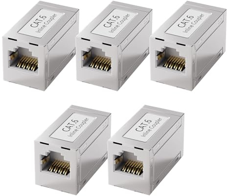 5 Piezas Empalme RJ45 Blindado Universal, Acoplamiento Hembra para Conector CAT6 CAT5 CAT5E, Acoplador Jack Blindado Soporte de Keystone Extensión, Ethernet Conector Modular para Red Panel de Patch