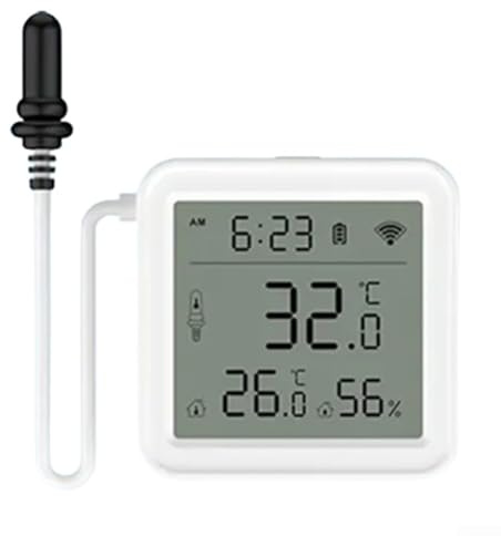 SMZhomeone WiFi Temperatur-Feuchtigkeitssensor mit externer Sonde, Smart Home LCD Digitales Thermometer Hygrometer für Tuya für Smart Life App für Home Assistant für Kühlschrank Gewächshaus