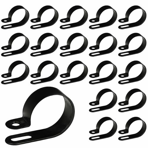 20 Pcs Black Nylon R Type Clamp Organizer Cord Clips Armoured Cable Clips Wire Cables Cleats for Electrical Conduit Cable Wire Management