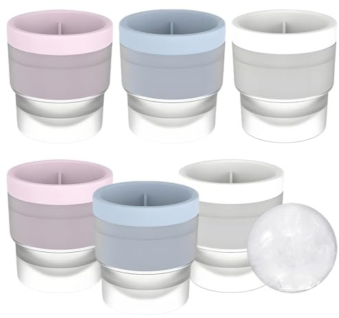 6Pcs Ice Ball Mould, 6cm Round Ice Cube Moulds(Blue, White, Pink) | Reusable Silicone Ice Ball Makers with Easy Release for Whiskey Party Cocktail Tea