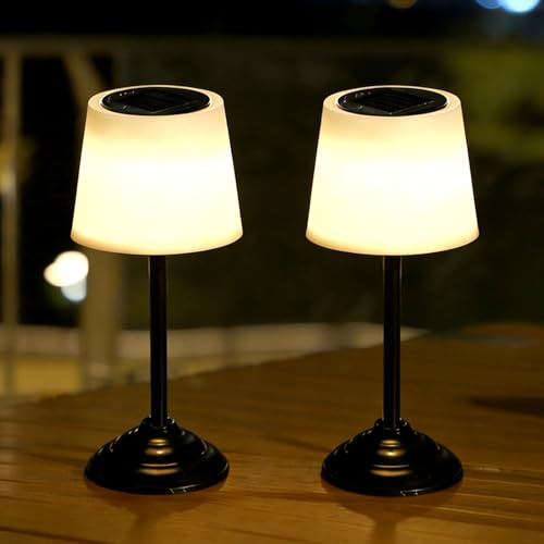 BYZESTY Lot de 2 Lampes de Table Solaire Exterieur, Lampe de Table Solaire Cabless, Lampes de Table d'Extérieur Warm White, Lampe Terrasse Exterieur pour Jardin, Balcon ou Patio