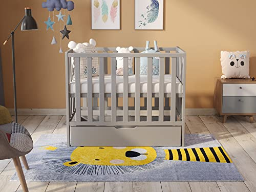 Love For Sleep Babybett Beistellbett 100x50cm mit Schaumstoffmatratze Grau Paris Kinderbett Holz Mitwachsend Gitterbett mit Schublade