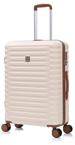 Rocklands Large Suitcase Hard Shell Lightweight 4 Dual Spinner Wheels Trolley Luggage Suitcase Hold Check in Luggage TSA Combination Lock (Cream, Medium 24)