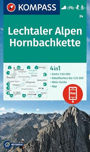 KOMPASS Wanderkarte 24 Lechtaler Alpen, Hornbachkette 1:50.000: 4in1 Wanderkarte mit Aktiv Guide und 1:25000 Karten, inklusive Kartenbereich zur ... in der KOMPASS-App. Fahrradfahren. Skitouren.