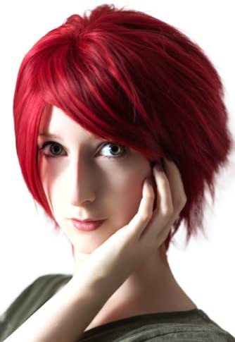 Prettyland Damen Herren Kurzhaar-Perücke Dunkel-Rot Cosplay Wild Fransig Fasching Kurze Perücke C114