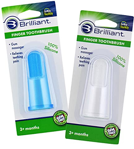 Brilliant Baby-Fingerzahnbürste – Silikon-Zahnfleisch-Massagegerät und Beißringbürste für Säuglinge, Kleinkinder, ab 3 Monaten, Blau/Transparent, 2 Stück