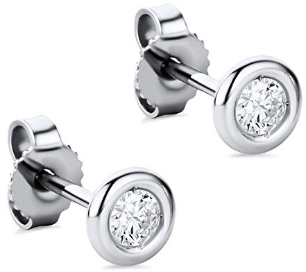 Orovi Gioiello da donna con diamante da 0,25 carati con 2 diamanti naturali taglio brillante in una cornice, orecchini classici senza tempo in oro bianco/oro giallo 14 carati (585), oro, Diamante