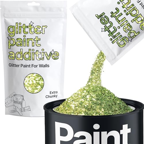 Hemway Olive Green Glitter Paint Additive Extra Chunky 100g Adding Sparkle | for Paints & Varnish | Paint Walls Sparkly Add to Emulsion, Acrylic or Lacquer Indoor