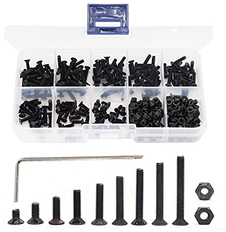 binifiMux 340pcs M2.5 Black Countersunk Flat Socket Cap Screws Hex Nuts Nylon Lock Nuts Assortment Kit 10.9 Grade Alloy Steel, M2.5 x 4mm/ 6mm/ 8mm/ 10mm/ 12mm/ 14mm/ 16mm/ 18mm/ 20mm