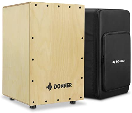 Donner Cajon Box Drum Full Size, Percussion Instrument Gifts for Adults Teens, Hand Crafted Birchwood Beat Box, Cajon Drum Box, Portable with Adjustable Straps Travel Backpack, DCD-1