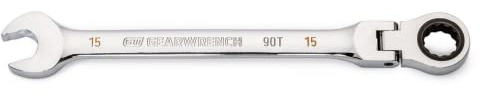 GEARWRENCH 86715 - Llave combinada de trinquete de cabeza flexible de 15 mm con arco oscilante de 4 grados de 12 puntos - 86715