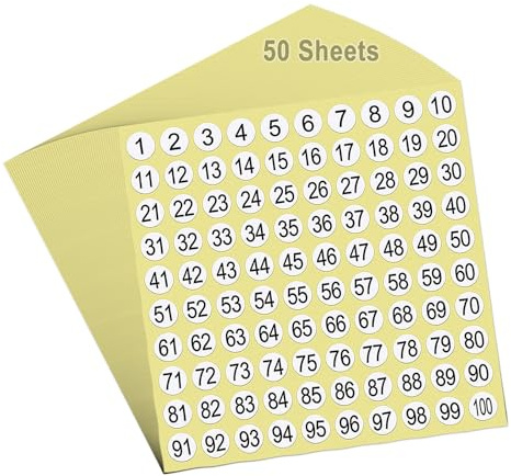 Siffror klistermärken, 50 ark 1–100 små runda självhäftande klistermärken antal bordsnummer etiketter inventarie lagring organisation klistermärken, diameter 1 cm