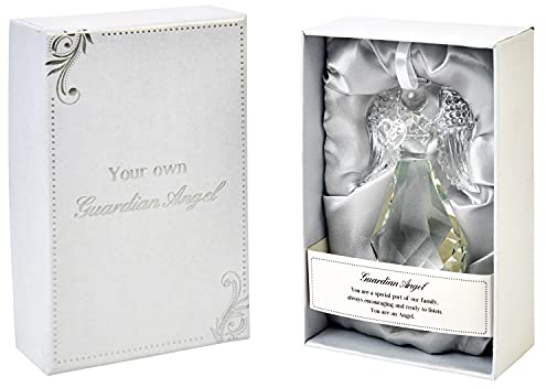 Papillon Guardian Angel with Heart Figurine transparent Crystal Ornament for Home, Outdoor Garden & Office Glass Statue Religious Heart-Warming Caption in Gift Box Home Decor Gifts, One Size