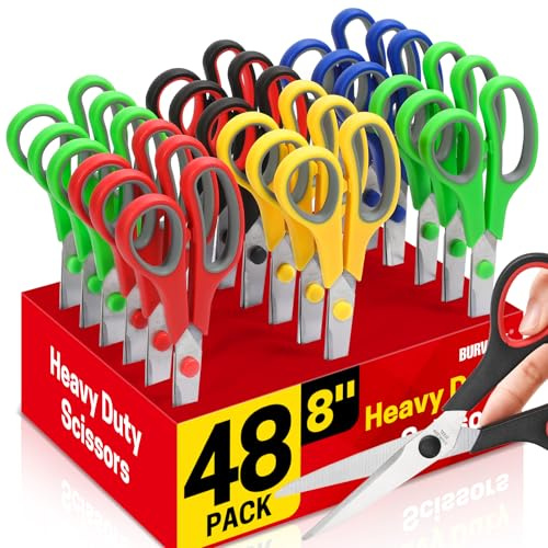 BURVAGY 48 Pack 8 Scissors All Purpose, Heavy Duty Scissors for Office