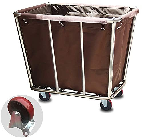 YGCBL Multifunktionaler Aufbewahrungswagen,Wagen,Wäschesortierwagen Edelstahl-Wäschebehälter Mit Rädern,Gewerbe Mit Abnehmbarer Tasche,Schönheitssalon-Kleider-Aufbewahrungswagen,Braun,Braun