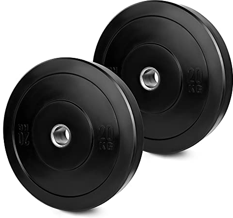 wuuhoo® olympische Hantelscheiben Bruce 50mm, Bumper Plates aus Vollgummi stoßabsorbierend, 2er Set Gewichte für Langhantel Schwarz, Hanteltraining- Fitnessgerät für Zuhause 2 x 20 kg