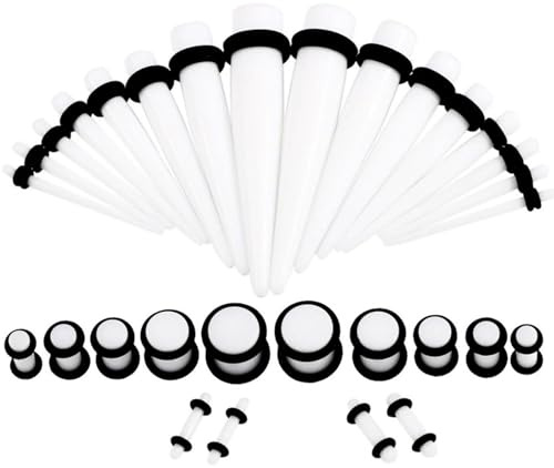 Huacan Dehnstäbe Tunnel Set 1.6-10mm Acryl Dehnstab Dehnset Dehnungsstäbe Schwarz Taper Single Flard Ohr Piercing Plugs Stecker Klassisch Expander Damen Herren Punk 36 Stück