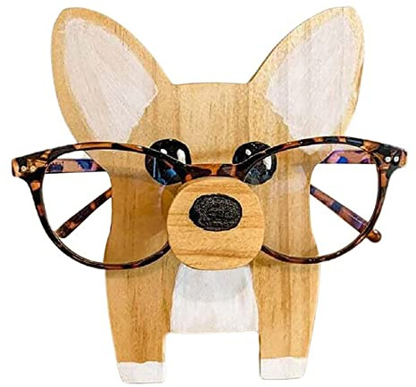 INIFLM Brillenhalter aus Holz, Tiermotiv, handgefertigt, Corgi-Form, Brillenständer, Sonnenbrillen-Präsentationsständer für Zuhause, Büro, Schreibtisch, Dekor-Zubehör