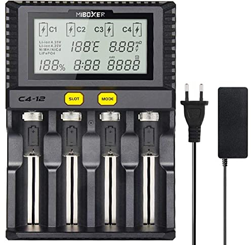 Schnellstes Akkuladegerät, MiBOXER 3A/Schacht Schnellladung Aufladbar AA AAA D 26650 18490 18350 18500 RCR123 Li-Ion/IMR/INR/ICR/NI-MH/NI-Cd, LCD-Display, Intelligente Temperaturregelung