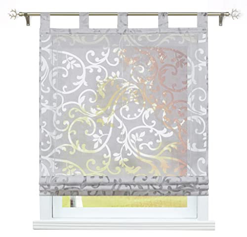SCHOAL Raffrollo Ausbrenner Transparente Raffgardine mit Schlaufen Schlaufenrollo Gardinen Modern 1 Stück BxH 140x150cm Grau