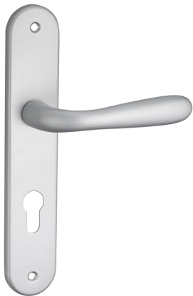 THIRARD - Juego de Manillas para Puerta de Entrada Goccia con Agujero para Cilindro - Cuadrado 7 mm - Entre Ejes 195 mm - Cromo Satinado - Placas de Aluminio Embutido - Manillas de Aluminio - Gris