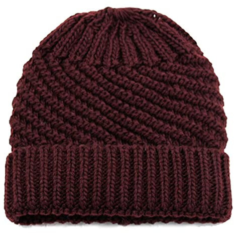 Jingyun Wintermütze für Frauen Weich gefütterte Wintermütze für Erwachsene Ältere Warme Winter-Strick-Schädel-Mütze-Weinrot