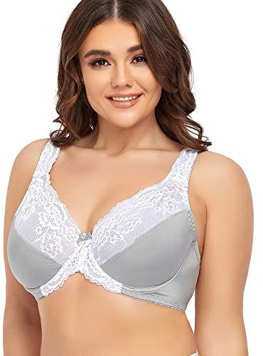 Ayigedu UK Ladies Plus Size Full Coverage Bra Non Padded Underwire Minimizer Bras 38G Grey