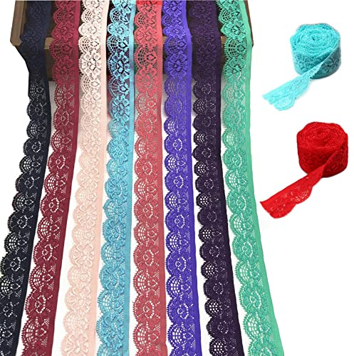 Sctmda Spitzenband 25mm 10 Rollen Spitze Elastische Vintage Spitzenbordüre zum Nähen Spitzenband Dekoband Spitzenbordüre Spitzenband Baumwolle Dekoband Zierband Spitzenstoff ​Spitzenborte für Handwerk