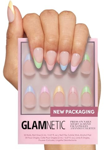 Glamnetic Press On Nails - Confetti | Semi-Transparent, Short Almond Nails, Reusable | 15 Sizes - 30 Nail Kit with Glue