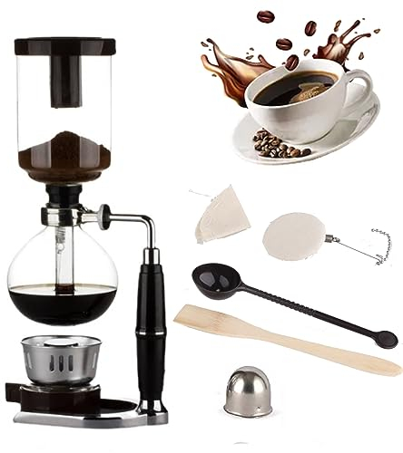 [Verbessertes Glas] Borasilicat-Glas-Siphon-Kaffeemaschine, 5 Tassen, 600 ml, Vakuum-Schwerkraft, klarer Kaffee-Tisch-Siphontopf mit wiederverwendbarem Stofffilter, Kaffeebrauer, Heißtee-Maschine