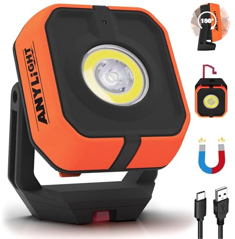 ANYLiGHT Work Light, Magnetic Rechargeable Light with 4 Modes & 150°Rotatable, 1200LM Waterproof Portable Light with 360° Rotating for Emergency Car Repair, Grill, Outdoor Work (1 PK Upgrade)