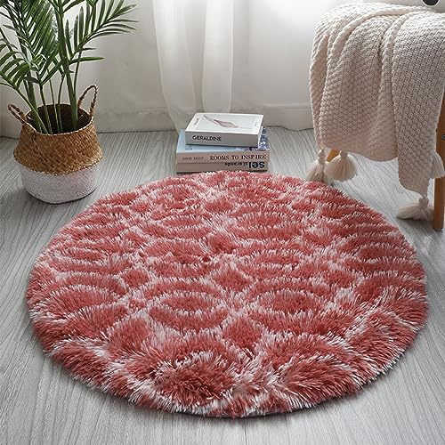 Nyescasa Hochflor Teppich Rund - Langflor Modern Flauschig Weich für Wohnzimmer, Kinderzimmer, Schlafzimmer, Flur - Roter Shaggy Fuzzy Läufer Innen 140cm