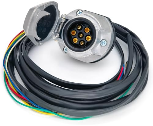 AOJO Anhängersteckdose 7 Polig mit 2m Kabel, Metall Anhänger Kupplung Steckdose 7 Poliges Vorverkabelt 0.5mm² x 7-adriges Linie