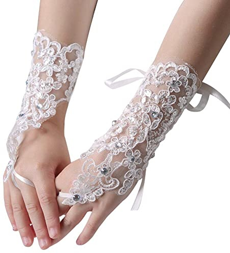 Generic Mädchen Handschuhe Weiße Haken Finger Handschuhe für Kinder und Mädchen, Einheitsgröße, Schnürverschluss, Stoff, Baumwolle, Maschinenwäsche, 6-12 Jahre, Hochzeit, Kommunion, Party