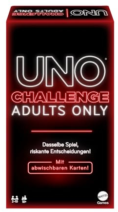 Mattel Games - UNO Challenge Adults Only - Kartenspiel für Erwachsene, +18 Spiel für Spieleabende, Reisen, und für Partys, UNO DARE Deutsche Version, JBF58