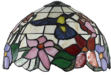 Nur Ersatz für Lampenschirme im Tiffany-Stil, 30,5 cm (12 Zoll) Buntglas-Lampenschirm, Blumen und Vögel, Lampenabdeckung, Zubehör, passend für Tischlampen, Pendelleuchten, Deckenleuchten