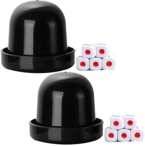 2 Set Plastic Dice Cup with Lid and Dice Professional Dice Shaker Cup for KTV Bar Clubs Game Party Favor, 2pcs Cups & 10pcs Dices (Black)