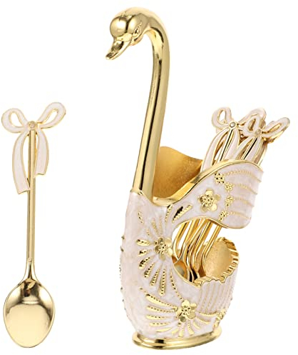 PRETYZOOM Support Cuillère Dessert Métal Doré Avec Socle Cygne Élégant Cuillères Pour Fruits Café Et Glace Accessoire De Rangement Décoratif Pour Table