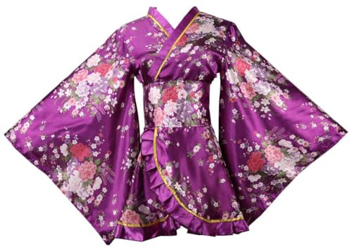 ZNLFS Kimono giapponese da donna, vestaglia per cosplay di anime, costume da ballo Yukata, accappatoio in seta, Viola, Etichettalia unica