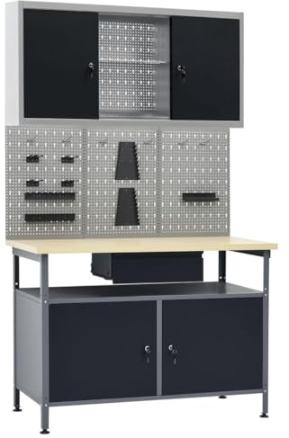 Haushaltsartikel, Werkbank mit drei Wandpaneelen und einem Schrank, Anzugmöbel