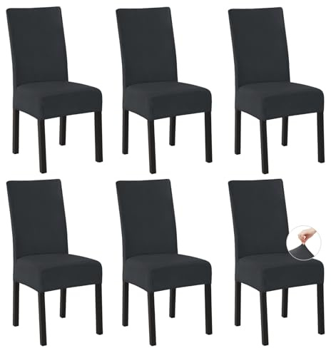Easy-Going Stretch Stuhlhussen 6er Set, Fleece Stuhlbezüge für Esszimmerstühle Schwingstühle Küchenstühle, Moderne Stuhl Überzüge Sitzbezüge, Abnehmbare Waschbare Chair Covers, Dunkelgrau