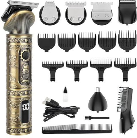 Hair Clippers Beard Trimmer for Men, Apiker Professional Cordless Rechargeable Hair Trimmer Shaver Set for Barber and Home, Zero Gapped T-Blade Electric Beard Grooming Hair Cutting Kit 6 in 1