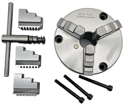 OURNXI Portabrocas de 3 mordazas de 125 mm, Portabrocas de Torno pequeño Montaje Frontal Portabrocas de Desplazamiento de portabrocas de Metal Manual K11-125 de 3 Orificios for Mini Torno WM210V