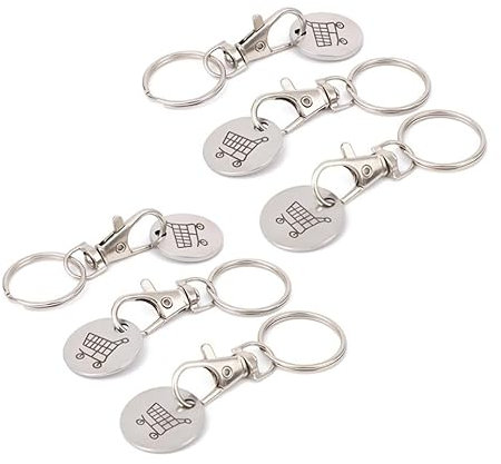 Lot de 6 Porte-Clés Jeton Caddie,Extracteurs de Caddie en Métal,Jeton Caddie Porte Clef Personnalisé,Jeton Chariot de Supermarché Amovible Avec Mousqueton,Cadeau d'anniversaire et de Thanksgiving