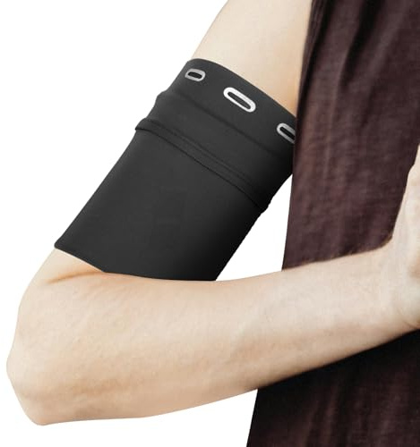 PATIKIL Universalt löparbandsarmband 18x12 cm, mobilarmband med dragkedjeficka för nycklar, hörlurar, kreditkort, sport, gym, träning, övning (L, svart)