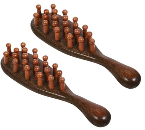 minkissy 2stücke Kopfhautmassagebürste aus Holz Manuelle Kopfhautmassagegeräte mit Breiten Zinken Kopfhautpeeling-werkzeug gegen Schuppen Haarmassagebürste für Damen Tragbar für Reisen