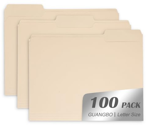 GUANGBO Manila File Folder, 1/3-Cut Tab, Letter Size, Manila Folders with Tab, 100 per Box