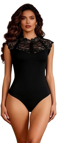 ohmydear Body Donna Elegante Collo Alto in Pizzo Bodysuit Contenitivo Senza Maniche Completo Intimo Donna Seducente Lingerie Sexydonna Hot Seamless